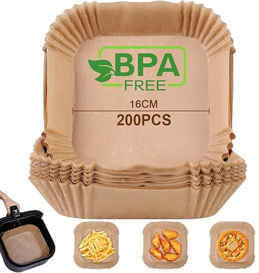 AiQInu Papel Freidora Aire Cuadrado, 200 Piezas 16-20 cm Food-Grade BPA free Papel Pergamino Desechable, Papel Horno de Aceite Antiadherente para 3-4.5L Freidora de Aire y Microondas